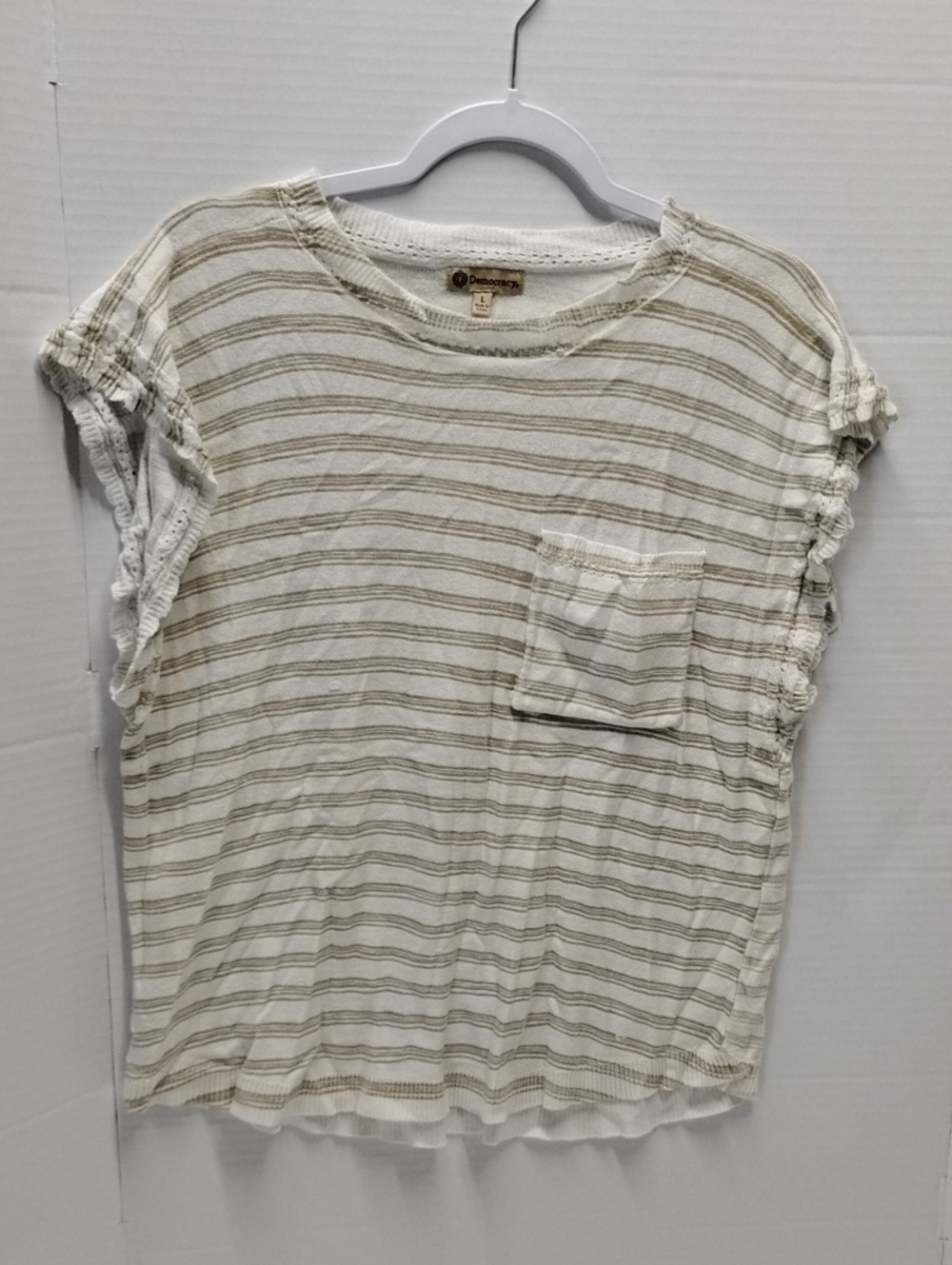 Democracy Striped Pocket Tee in Cream and Tan